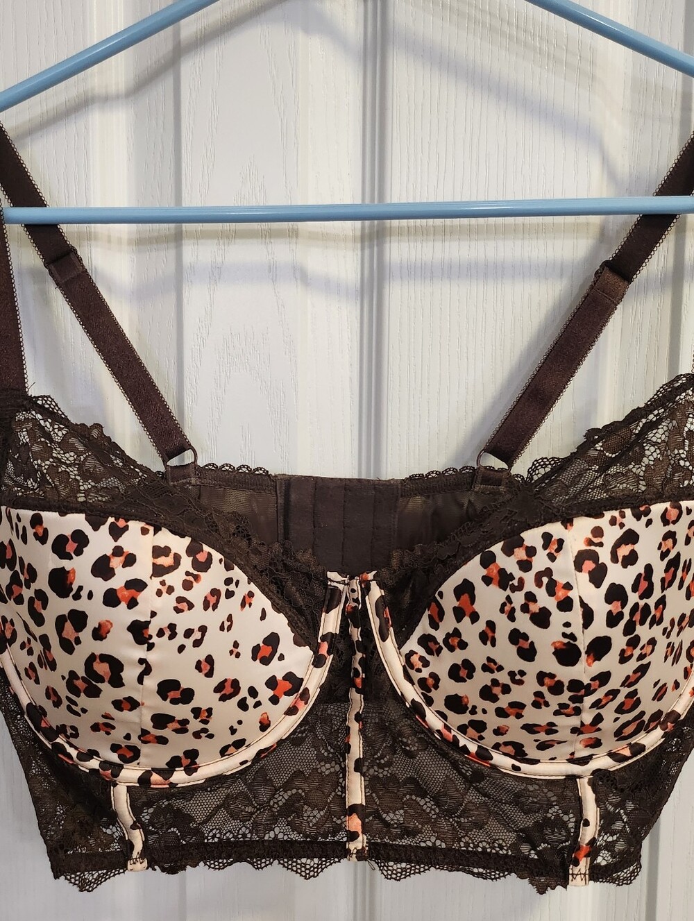 Adore Me Brown and Pale Pink Leopard Lace Longline Bra